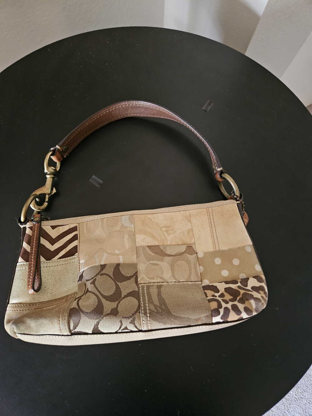 Vintage Coach Y2K Patchwork Neutral Leather Wristlet Shoulder Bag - tan - Picture 3 of 15